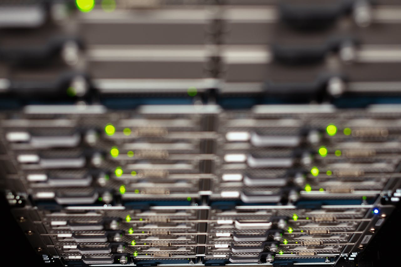 about-01 From above contemporary server cable trays without wires located in modern data center